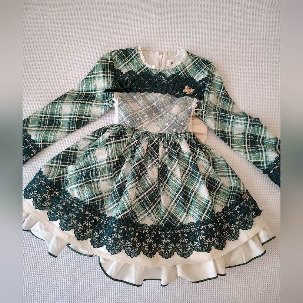 Charming Plaid Kids Formal Dress with Lace